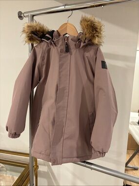 Children's Dusty Rose Puffer Jacket with Faux-Fur Hood